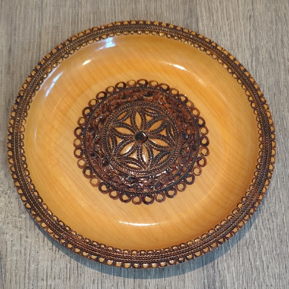 Vintage Polish Folk Wood Decorative Plate
